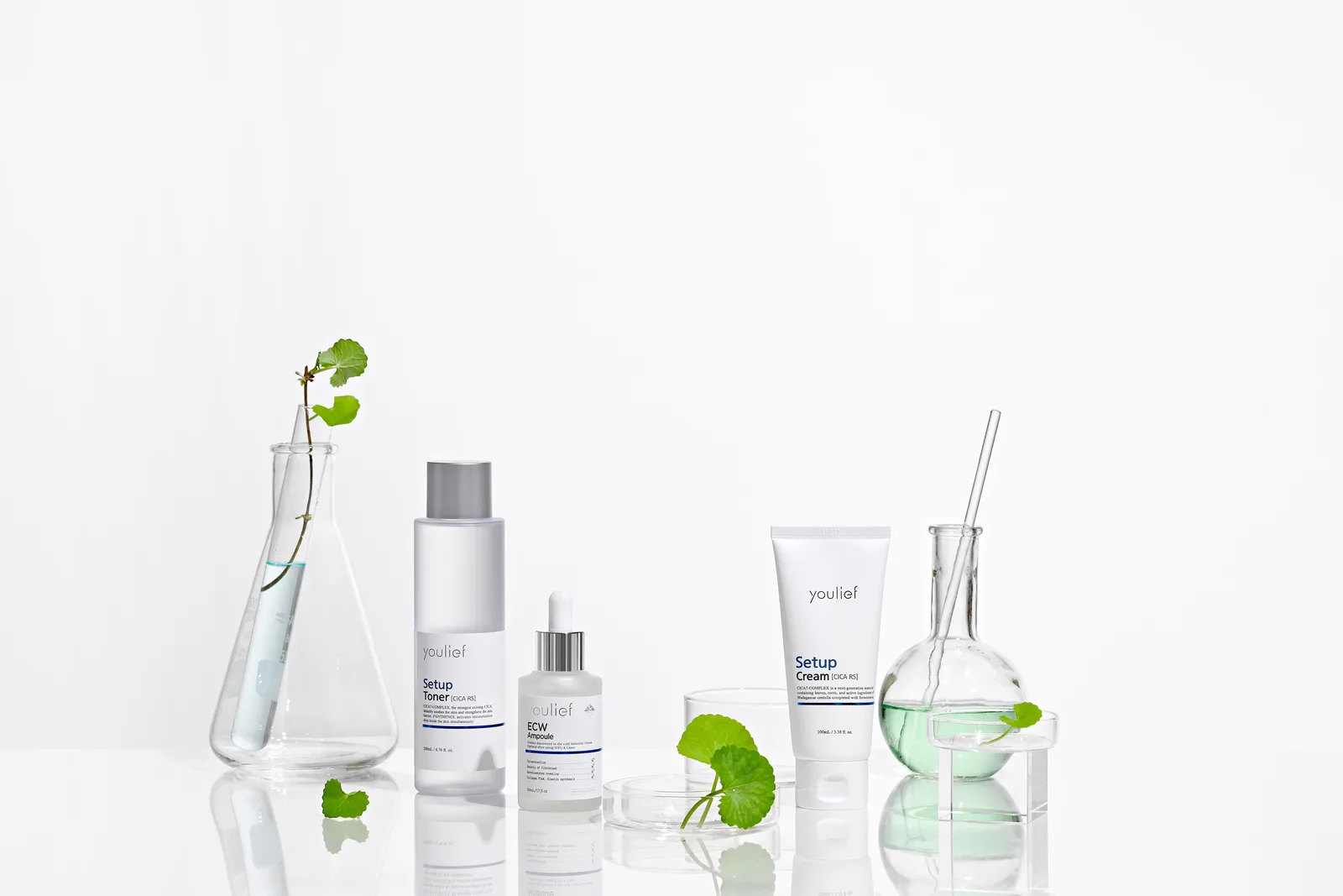 Youlief formulas beside laboratory glassware