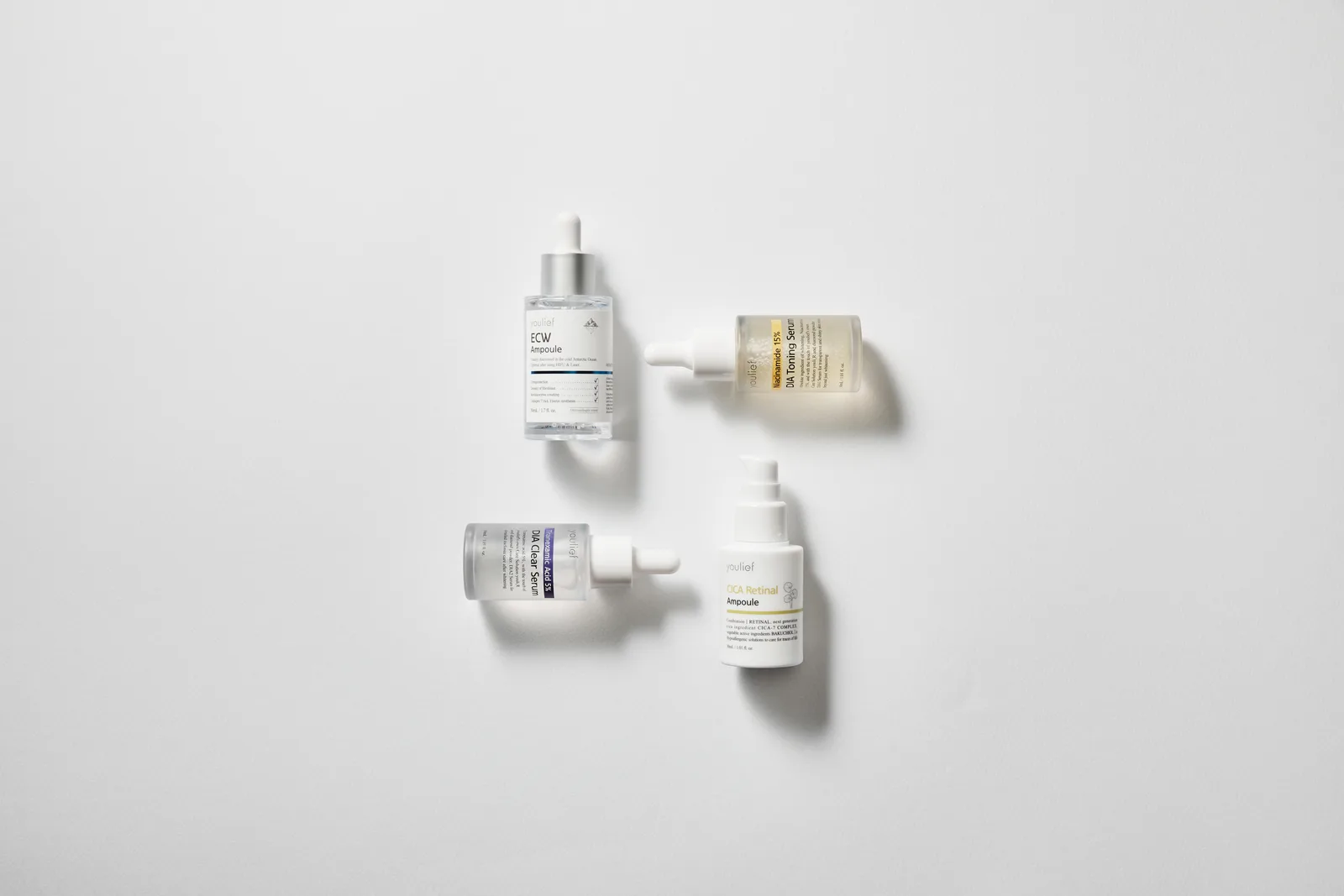 The four Youlief ampoules and serums, overhead